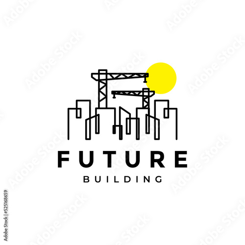 minimalist lines building with crane logo design