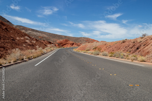 a winding road through the desert known as Northshore Rd near Lake Mead in Nevada