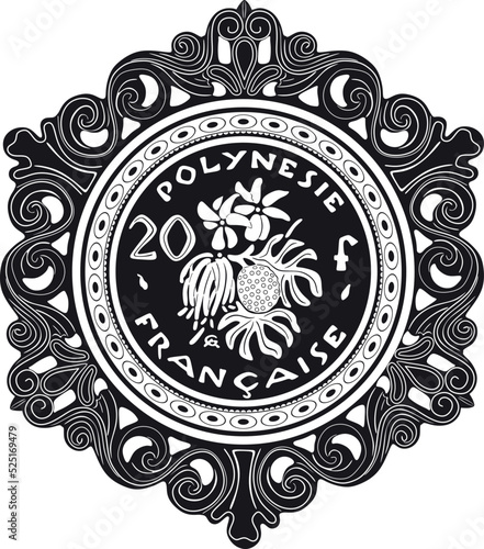 polynesia coin 20 cent franc and frame 