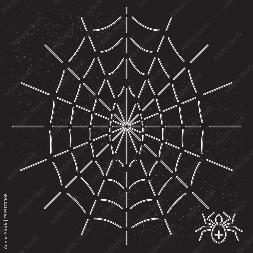Obraz premium Spider and Egg Shape Web Inverted Line Style Icon as Halloween Holidays Advertising Decoration Template - White on Black Background - Flat Graphic Design