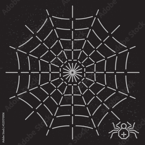 Octagon Shape Web and Spider Inverted Line Style Icon as Halloween Holidays Advertising Decoration Template - White on Black Background - Flat Graphic Design