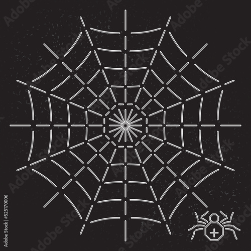 Octagon Shape Web and Spider Inverted Line Style Icon as Halloween Holidays Advertising Decoration Template - White on Black Background - Flat Graphic Design