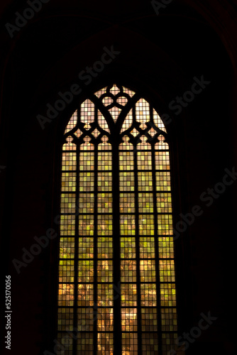 Stained glass window in St Lawrence Church in Rotterdam in the Netherlands