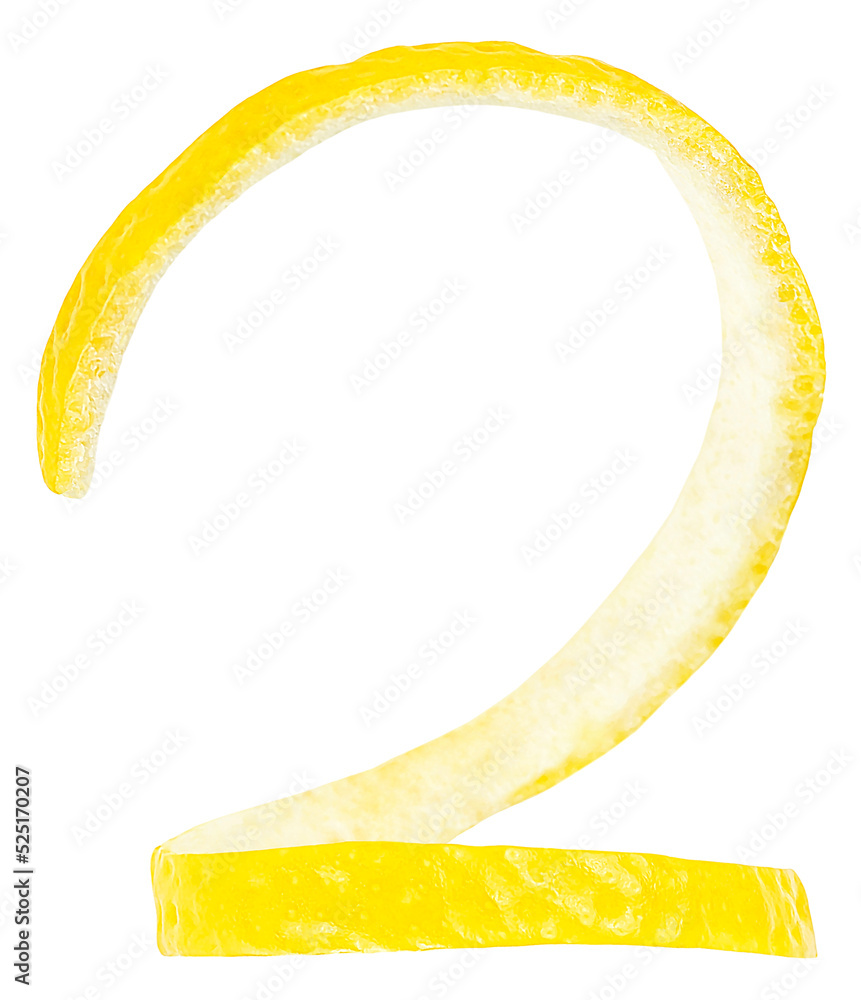 Twisted ripe lemon peel isolated on a white background, clipping path.