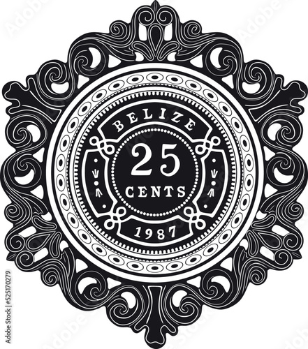 belize coin 25 cent with vintage frame vector design handmade