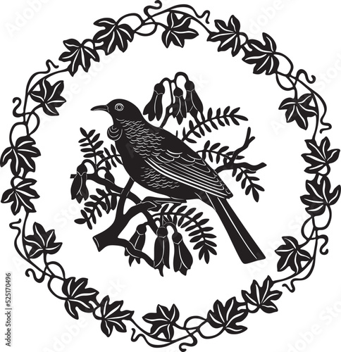 bird with floral frame handmade silhouette