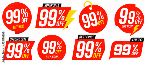Set of different 99 off percentage promotion badge