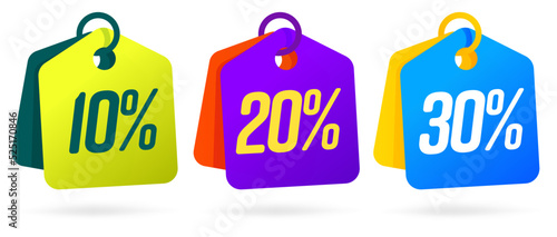10, 20, 30 percent off price tag vector set