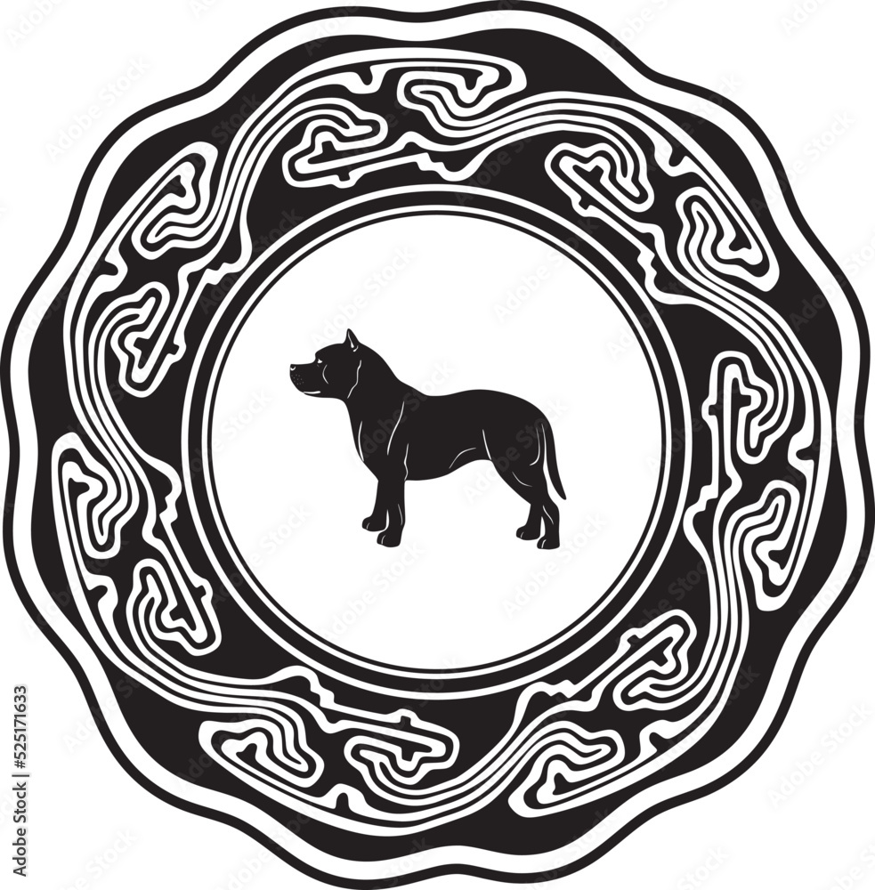 Fototapeta premium american bulldog with floral frame handmade design vector