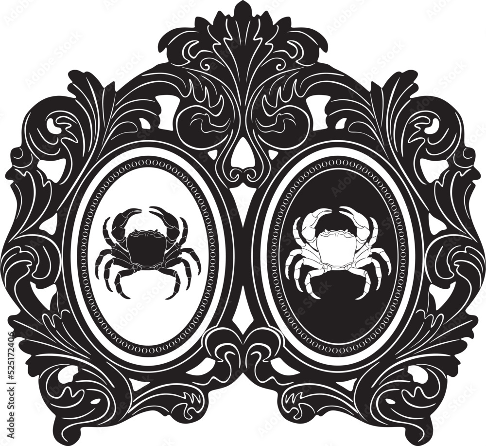 crab logo with vintage frame handmade design vector