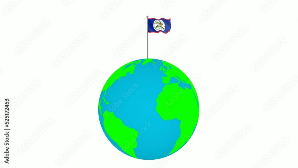 Belize national flag fly animated on planet earth Belize national flag fly animated on planet earth