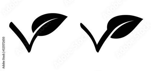 Eco or Nature check. Good, okay icon for food safety concept. Organic vegan 100% with leaves, Bio, eco icon or symbol. Go vegan.