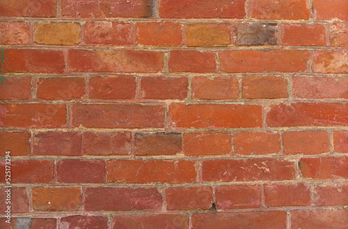 Large texture of a wall lined with red bricks. Close-up.