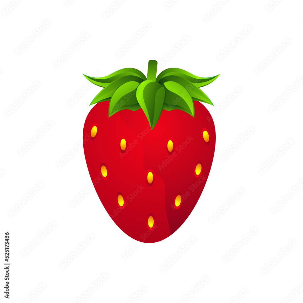 Fototapeta premium Juicy, ripe strawberry with green leaves isolated on white background..Realistic vector illustration...