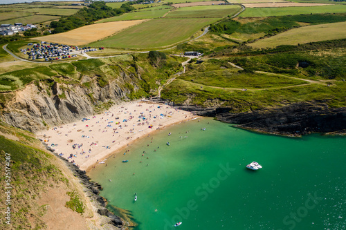 Aerial view of the spectacular sandy beach and bay of Mwnt in Ceredigion, Wales photo