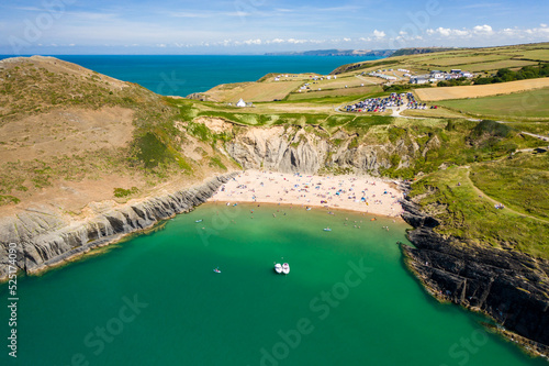 Aerial view of the spectacular sandy beach and bay of Mwnt in Ceredigion, Wales photo