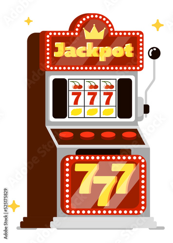 Casino concept isolated on white background vector illustration. Gambling house design with casino slot machine in flat style. Casino banner for game of chance, 777 big win, fortune entertainment