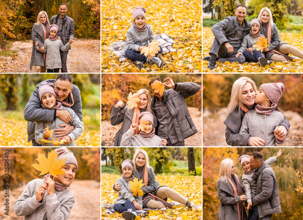 Collage of children and autumn. Selective focus. 