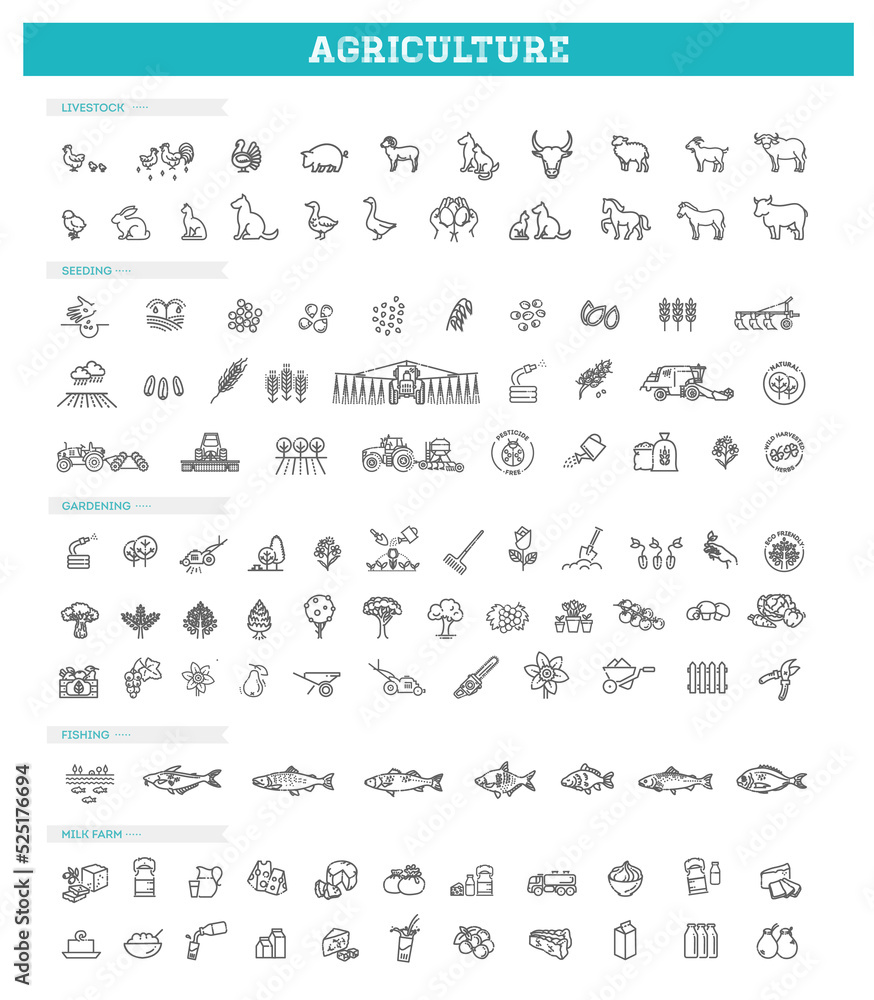 Agricultural and farming . Farm vector icons