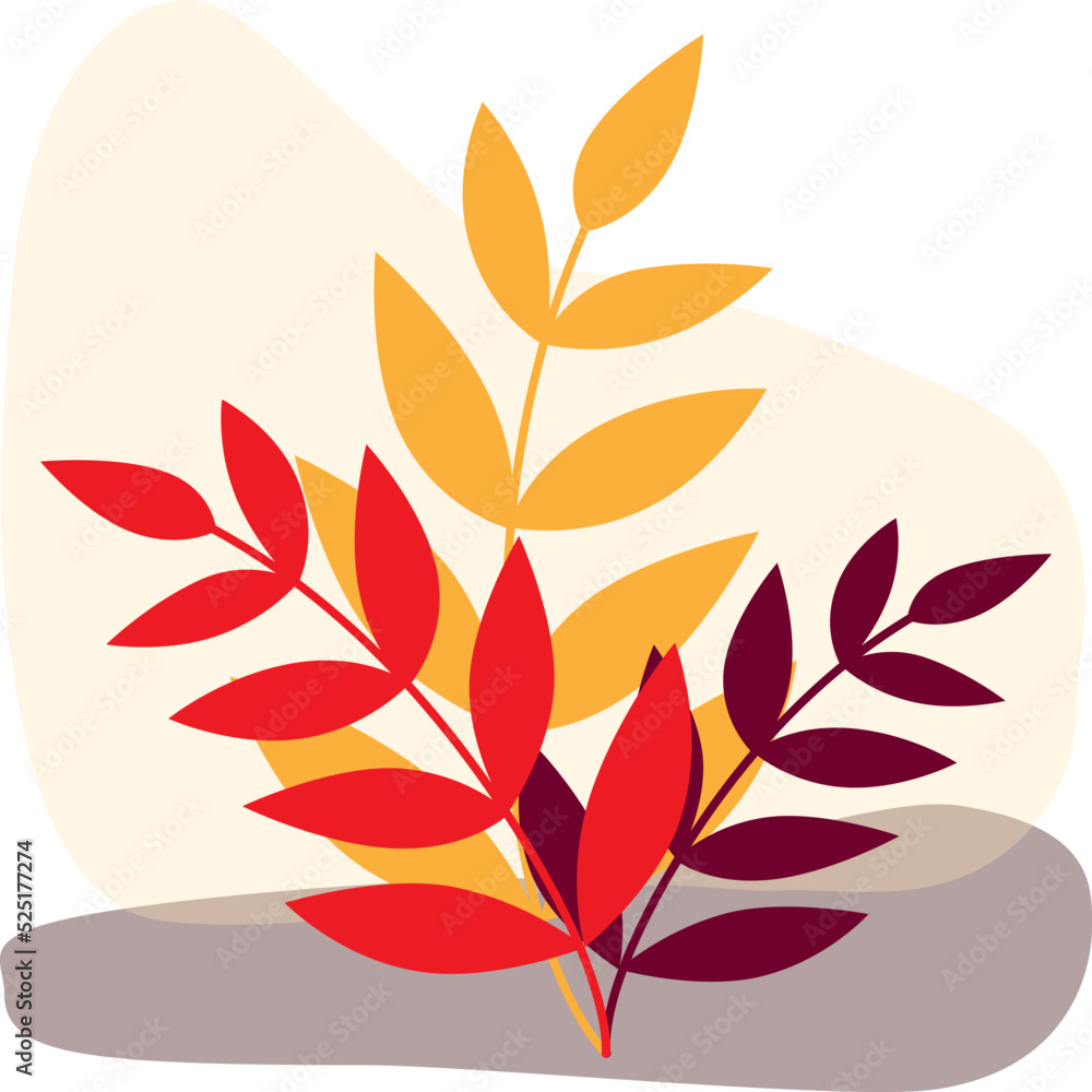 Clip art Autumn elements, Isolated leaves elements in warm colours. Red and orange colours. Hand drawn vector design, Isolated elements for decorations, scrapbooking, textile or wall paper.