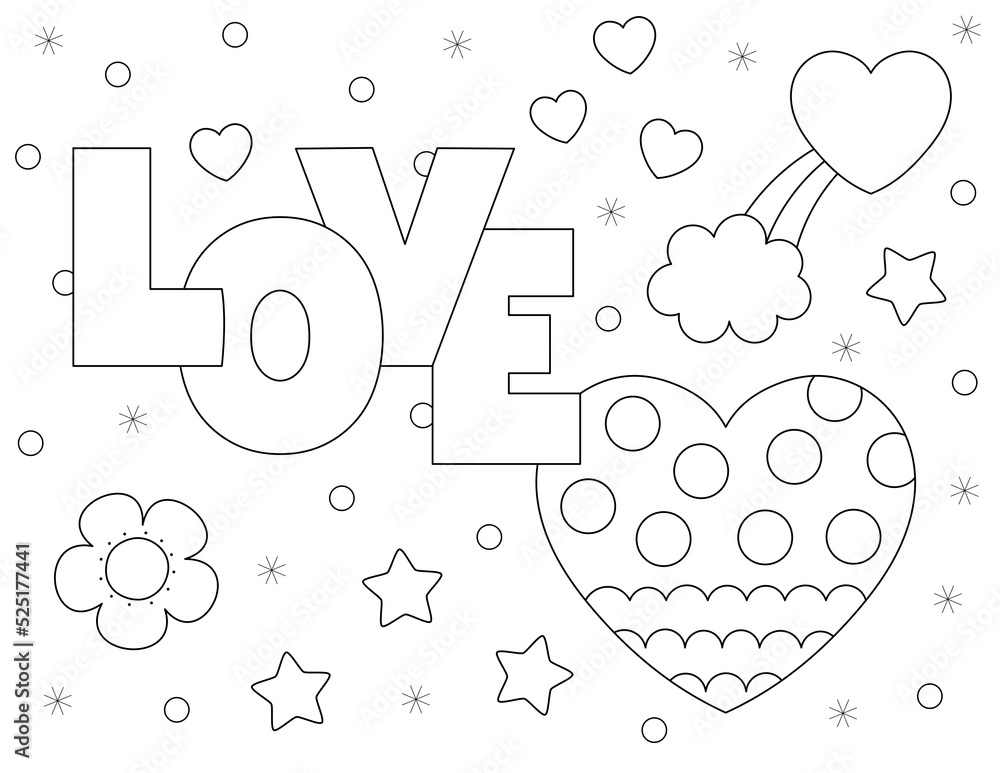 love and hearts fun coloring page that you can print on standard 8.5x11 ...
