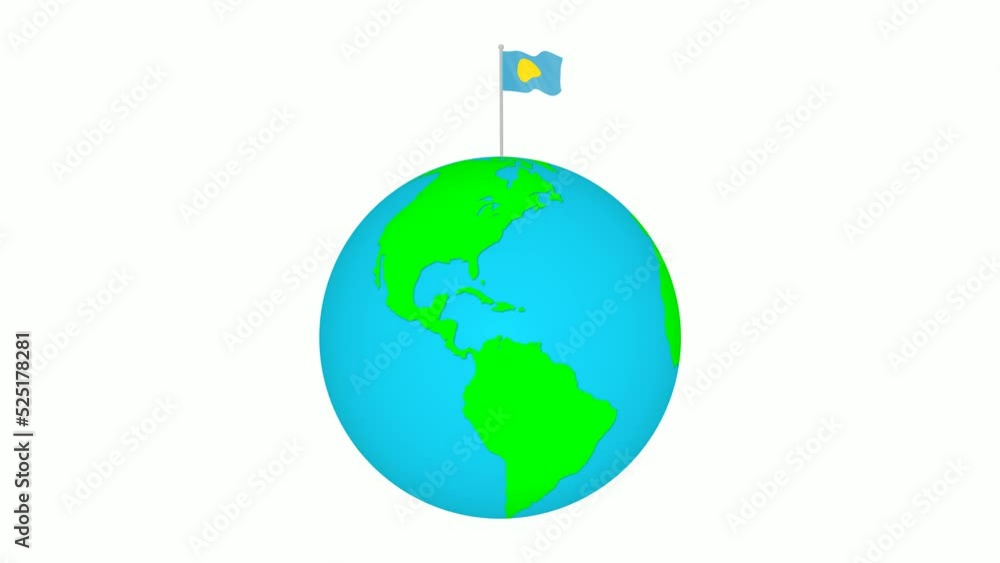 Flag of Palau national flag fly animated on planet earth Flag of Palau national flag fly animated on planet earth