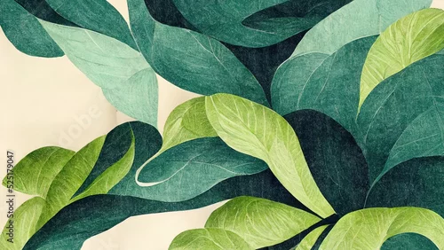 Panel kuchenny z motywem Green plant and leafs pattern. Pencil, hand drawn natural illustration. Simple organic plants design. Botany vintage graphic art. 4k wallpaper, background. Simple, minimal, clean design.