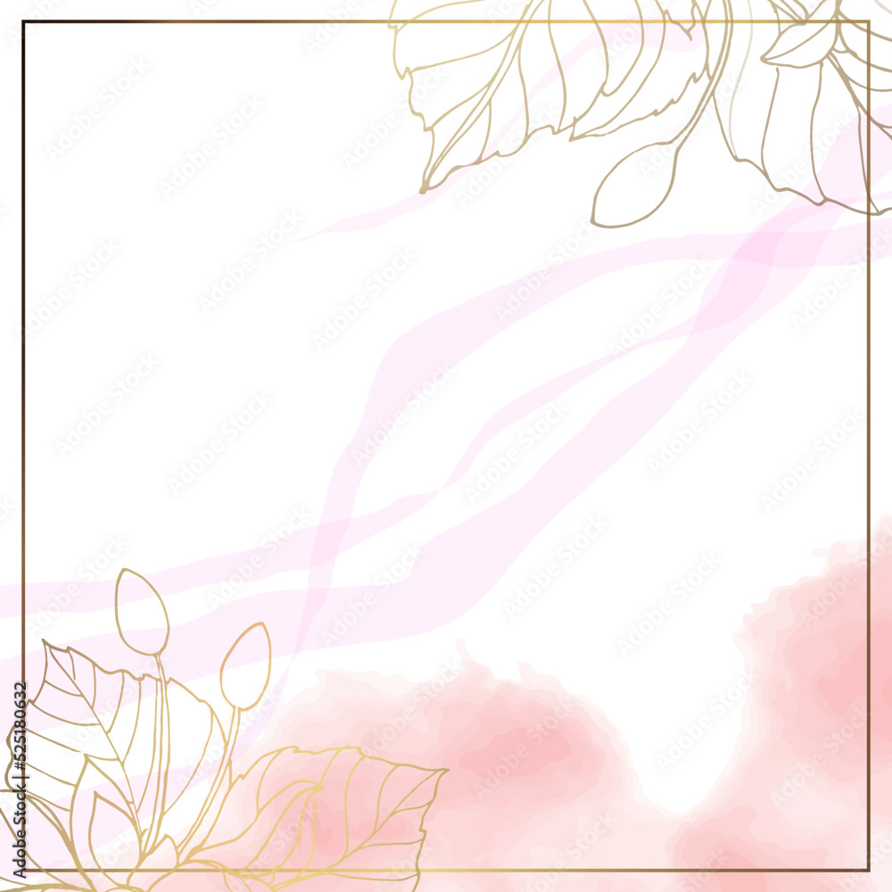 Floral minimal square background. For use in social networks. Watercolor gold pink background. Vector illustration. Floral minimal square background. For use in social networks. Watercolor gold pink background. Vector illustration.