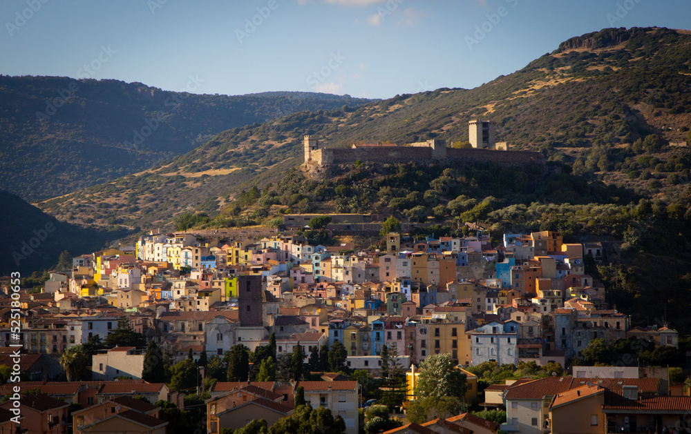 View of the city of Bosa from the hill, Oristano, Sardinia,Italy