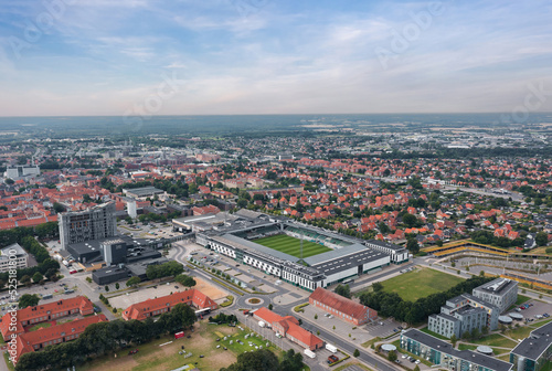 Panoramic aerial drone summer view over Viborg, Denmark