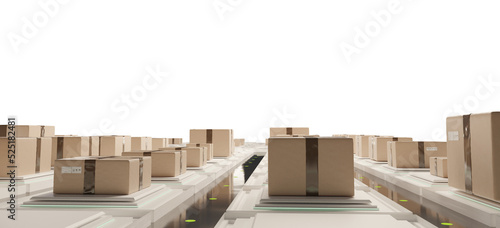 packages as parcel or logistic on conveyor belts 3d-illustration