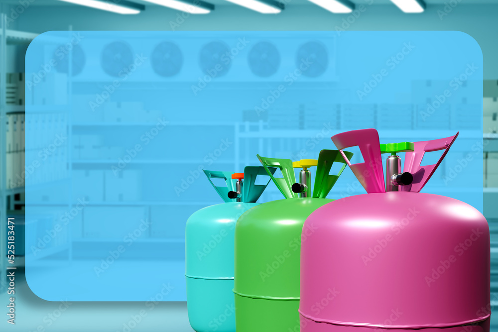 Industrial refrigeration equipment. Freonfilled gas cylinders. Freon