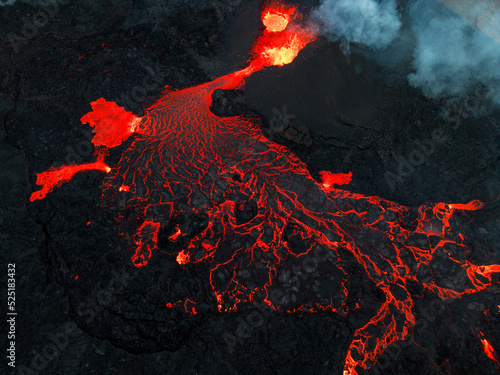 Iceland volcano eruption with lava