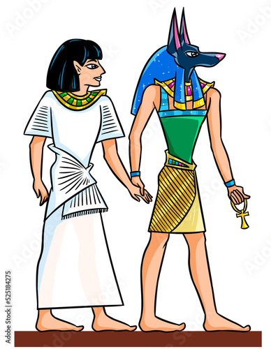 Egyptian and Anubis theme fresco gods of Egyptclipart cartoon illustration
