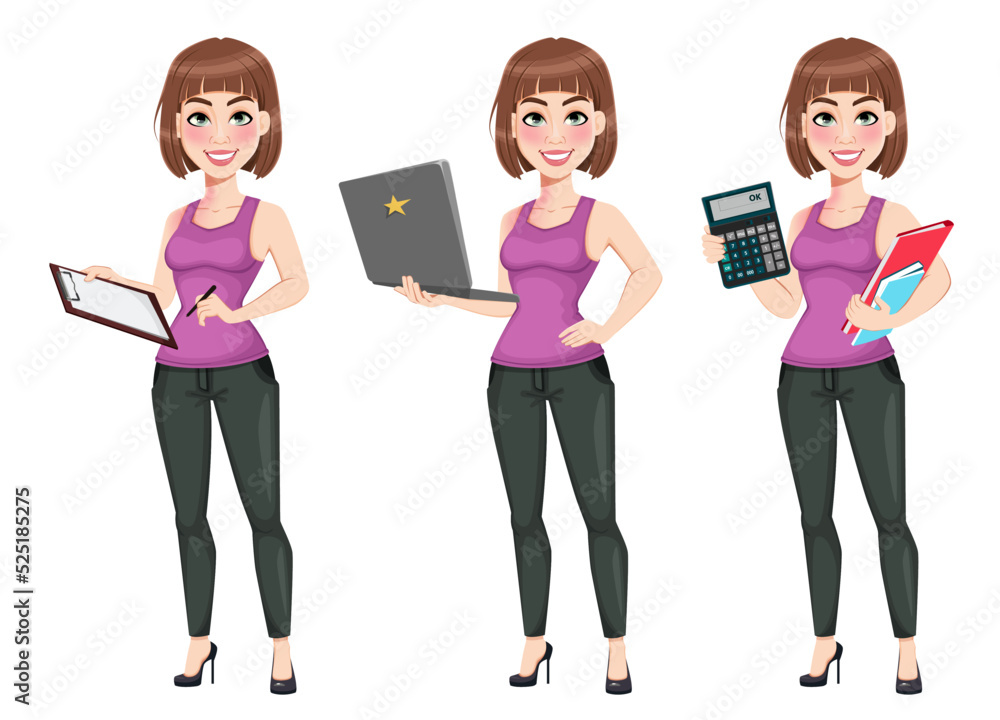 Cute cartoon businesswoman in casual clothes Cute cartoon businesswoman in casual clothes