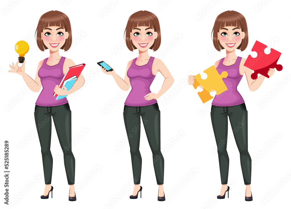 Cute cartoon businesswoman in casual clothes Cute cartoon businesswoman in casual clothes