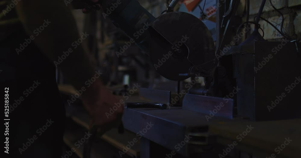 master is cutting metallic detail by circular saw, close up view in repair workshop, 4K, Prores master is cutting metallic detail by circular saw, close up view in repair workshop, 4K, Prores