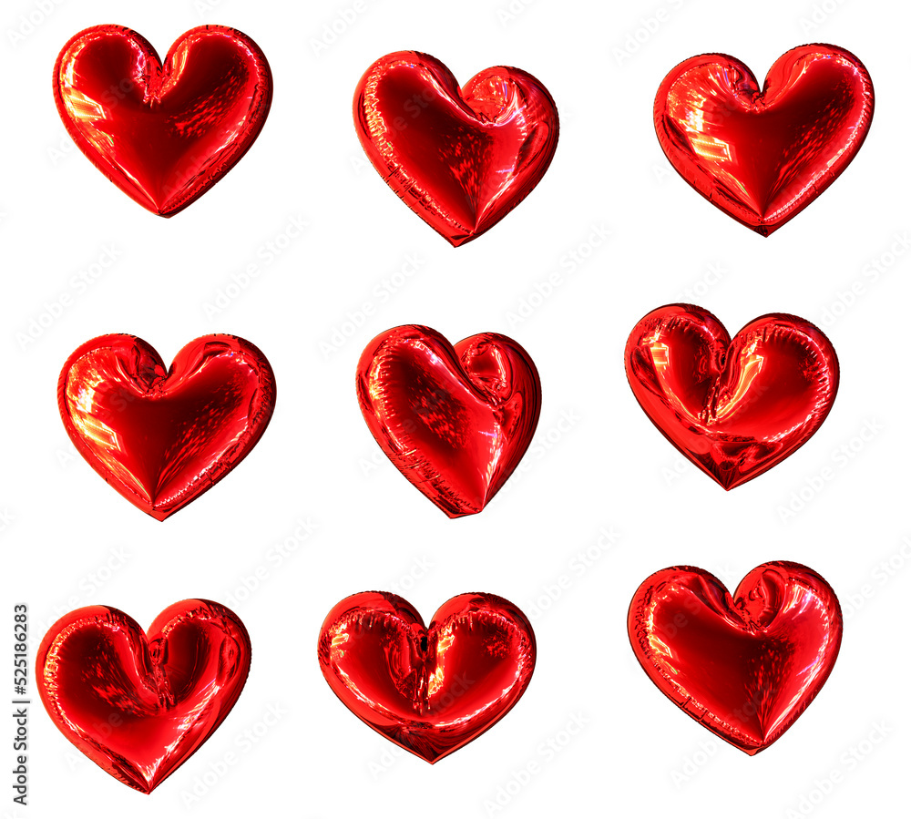 Set of bright red 3d hearts isolated on a white background. Love concept.3D illustration.