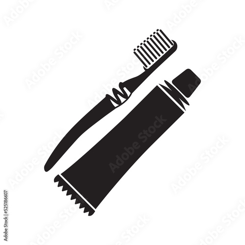 Cleaning toothpaste and brush icon | Black Vector illustration |
