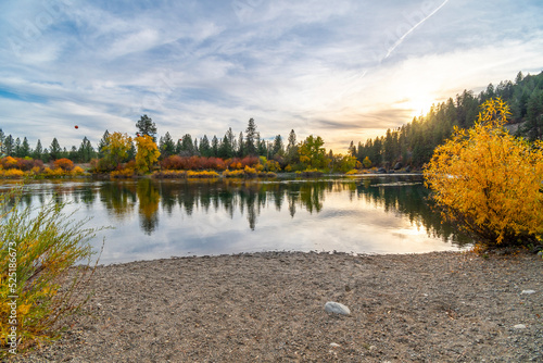 The small beach and swimming hole area at Plantes Ferry Park on the river in the Spokane Valley area of Spokane, Washington, USA at Autumn. Part of the Centennial Trail. photo