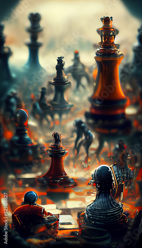 Print op canvas chess game extremely detailed Digital Art Illustration Painting Hyper Realistic