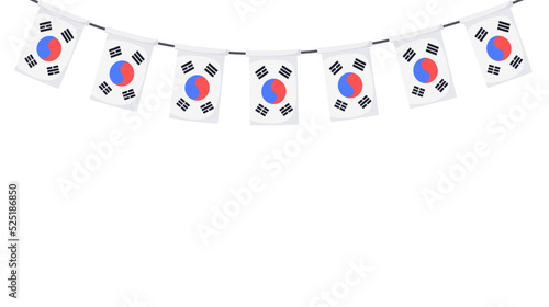 South Korea flag garland chain. Korean bunting decoration for celebration. Vector background.