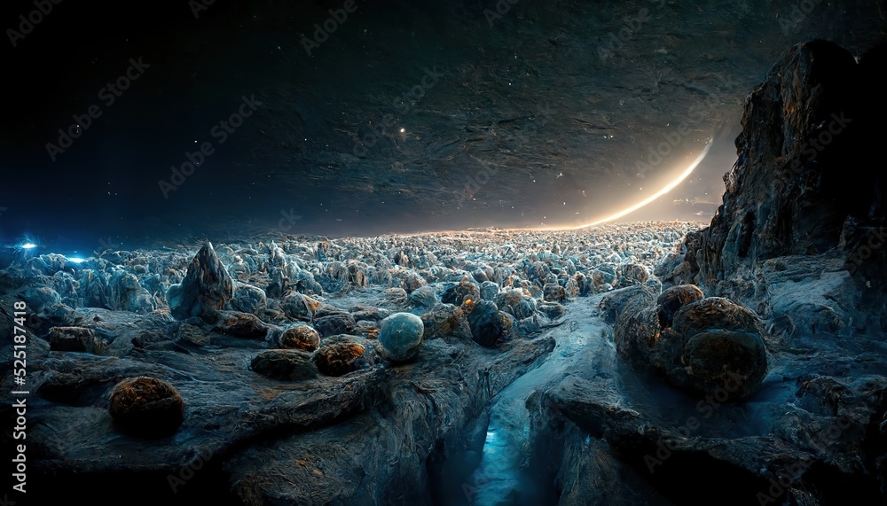 planet covered with cobblestones, space background with rocks under the ...