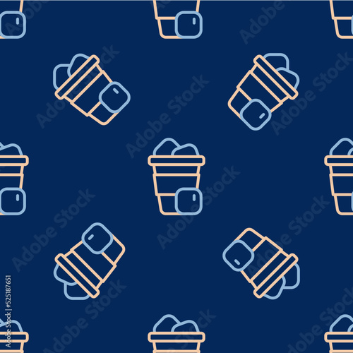 Line Iced coffee icon isolated seamless pattern on blue background. Vector