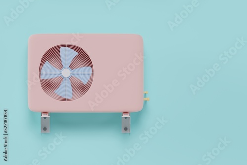 pink outdoor unit of the air conditioner on a blue background 3d