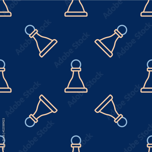 Line Chess icon isolated seamless pattern on blue background. Business strategy. Game, management, finance. Vector