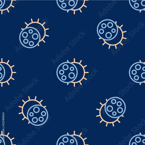 Line Eclipse of the sun icon isolated seamless pattern on blue background. Total sonar eclipse. Vector