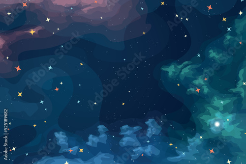 cartoon style of space with gas clouds