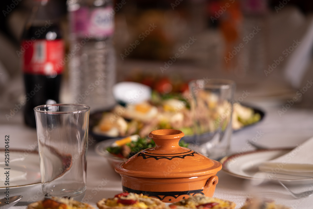various traditional Tunisian dish with various ingredients of the country.