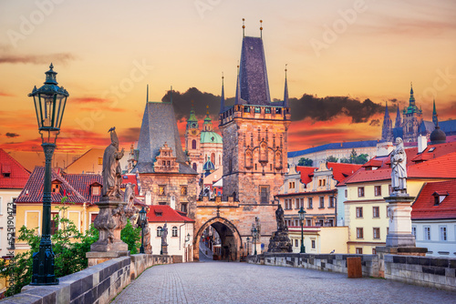 Prague, Czech Republic - Charles Bridge sunset over Mala Strana